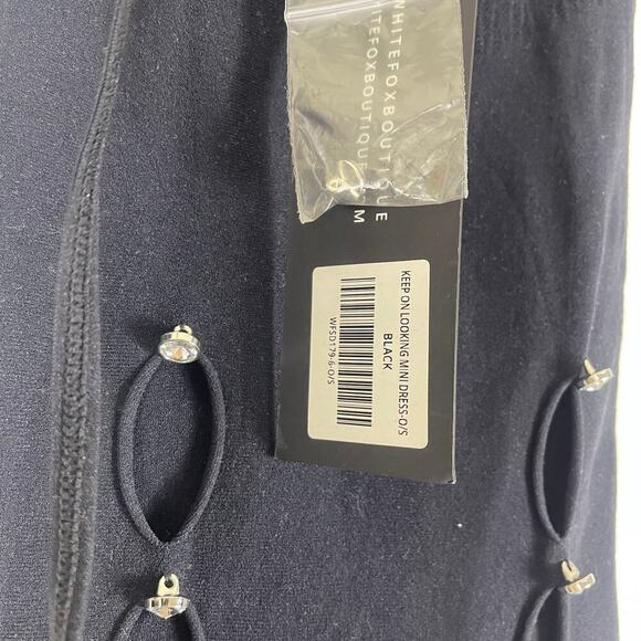 White Fox Keep On Looking Mini Dress in Black ONE SIZE cut out rhinestone - Picture 2 of 7